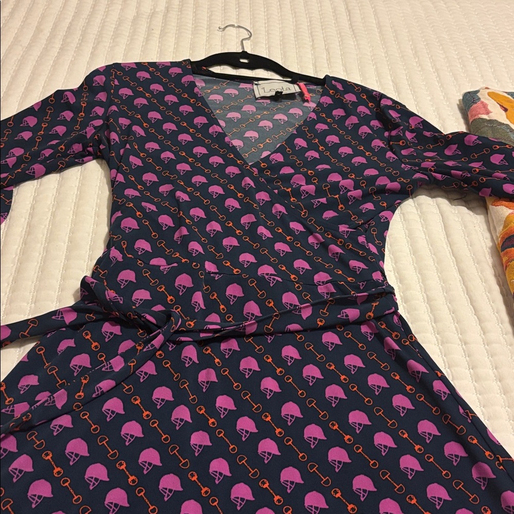 EUC Equestrian Themed Leota Faux Wrap Dress